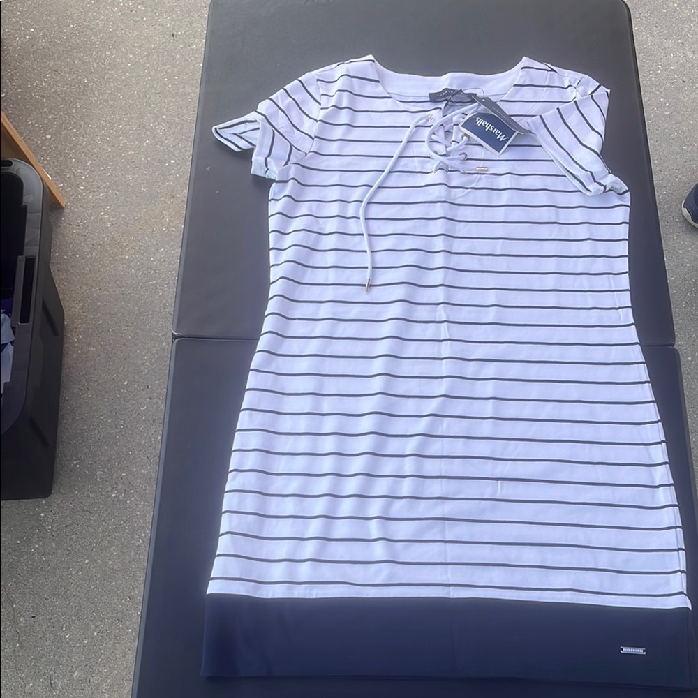 Tommy Hilfiger Navy and White Striped Mini Dress